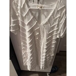 Anthropology Porridge Clothing White Fringe V-Neck Shift Dress + Pockets XS